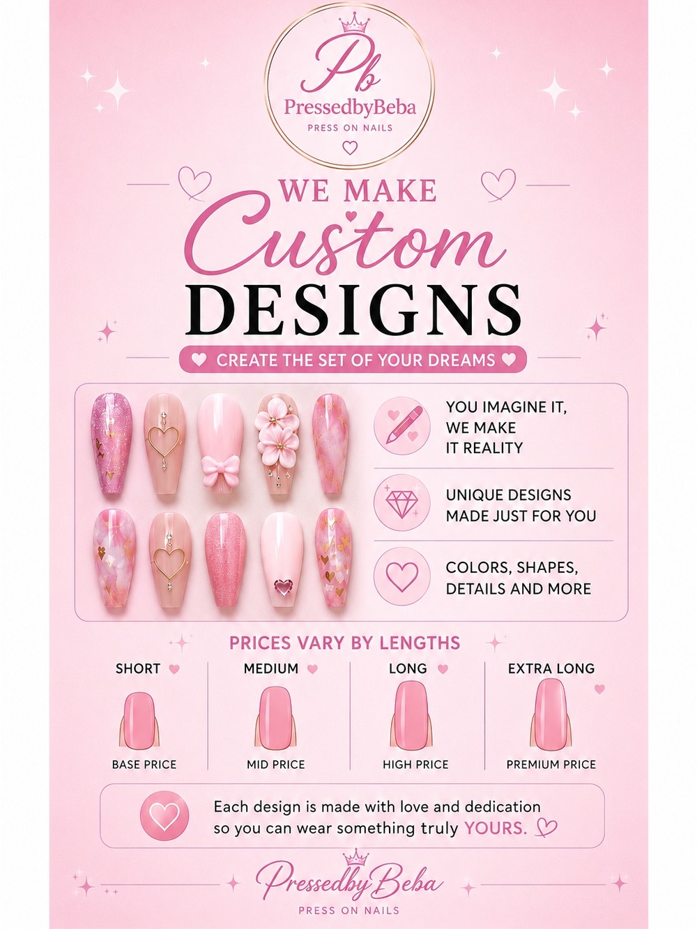 PressedbyBeba Custom Pink Press-On Nail Set - Guide